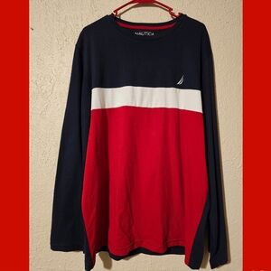 Nautica Red and Navy Long Sleeve Tee
